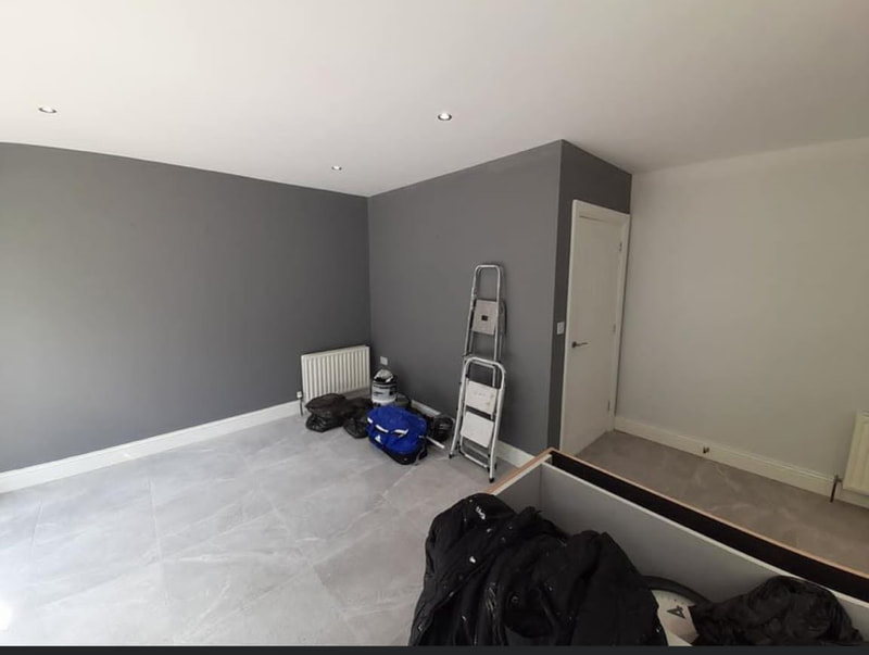 Painters and Decorators Rotherham - bedroom painted grey with brilliant white ceiling